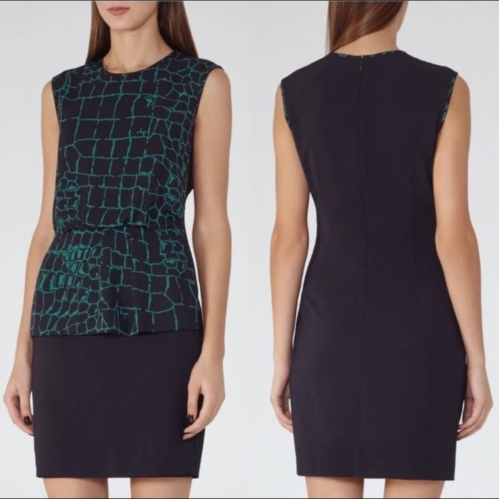Reiss Peplum sheath Dress reptile crackle print sleeveless 47495